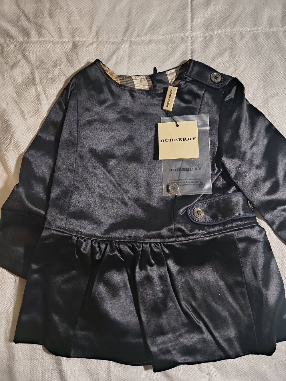 Burberry Satin Peplum Dress with Button Detail